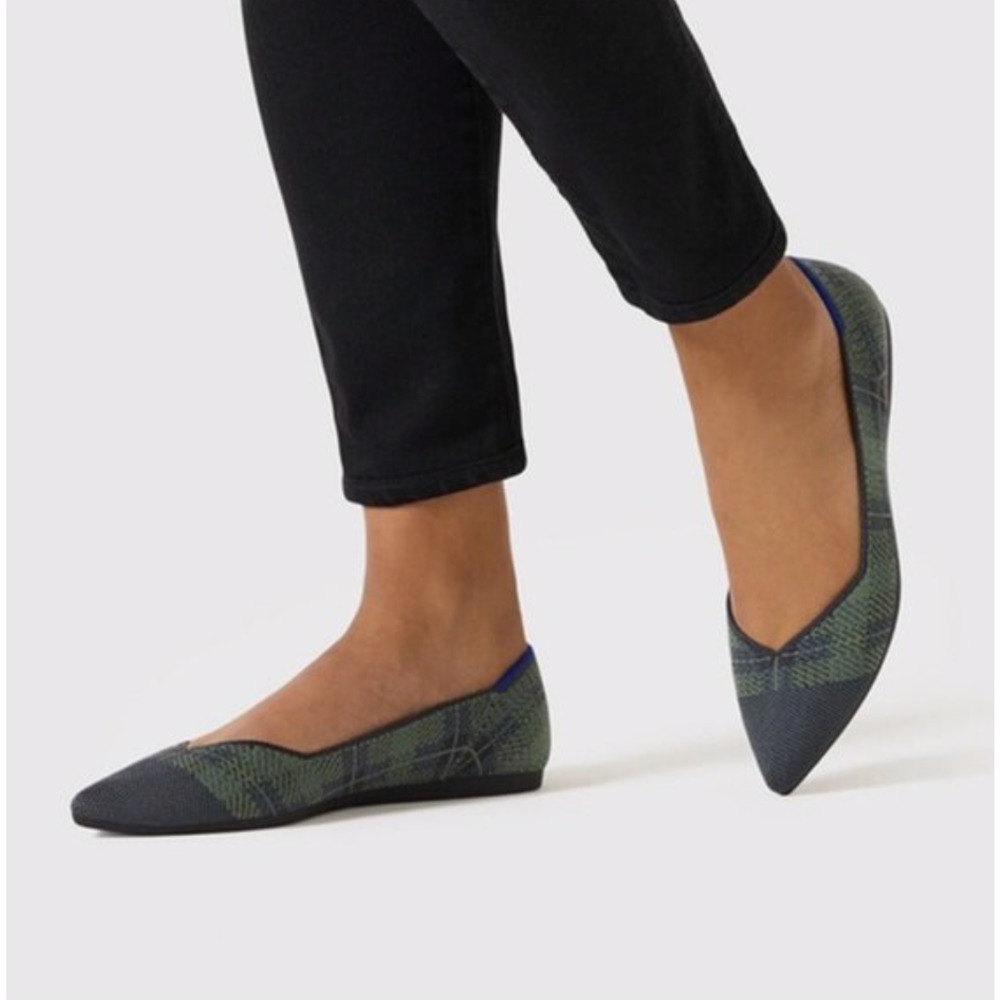 NEW Rothy's Retired Tartan Check Cap Toe Plaid Pointed Toe Flats Size 6.5